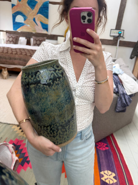 Medium mottled blue green vase