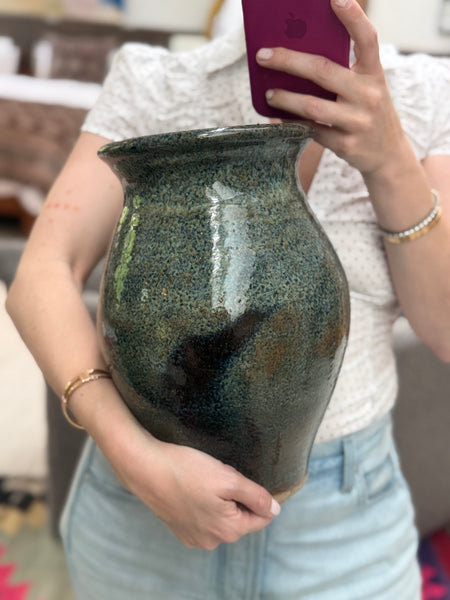 Blue green speckled vase