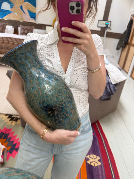 Large mottled blue green vase